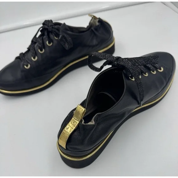 Ron White Nicole Leather Onyx Black and Gold Lace up Sneakers Size 40/9US - Picture 8 of 11